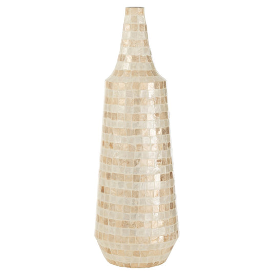 J-Line vaas Lang Mosaic - schelpen/bamboe - beige - 70 cm hoog