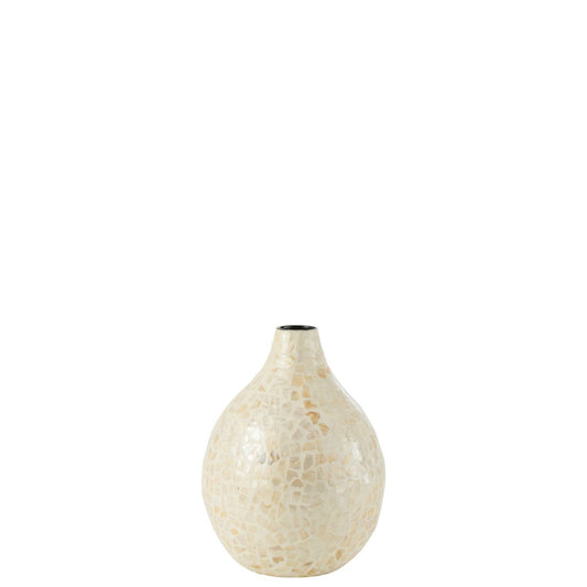 J-Line vaas Nuye Druppel - schelpen/bamboe - ivoor - Ø 25 cm
