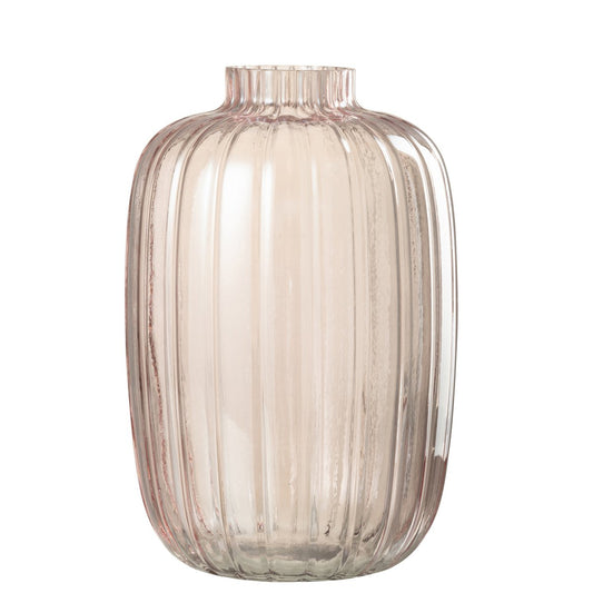 J-Line vaas Strepen - glas - roze - large - 30 cm hoog