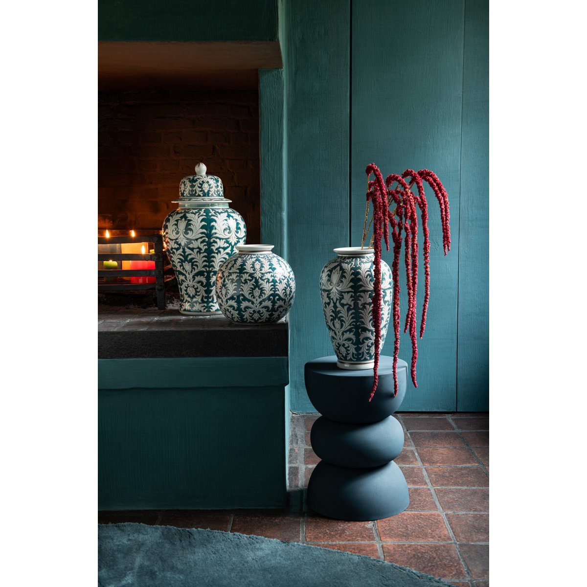 Vaas Victoria Amfoor groen/wit - 37 cm hoog
