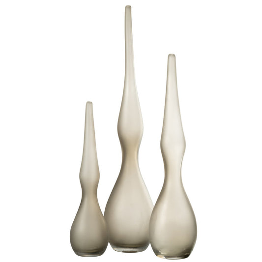 J-Line vaas Yara Gebogen Fluit - glas - greige - 3 stuks - 64 cm hoog