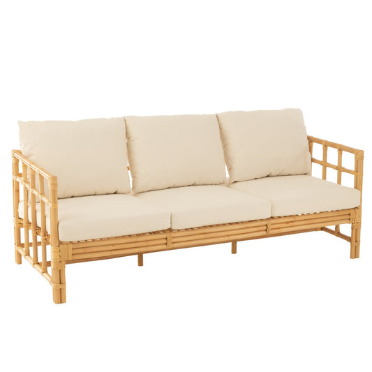 J-Line zetel Elise + kussen 3 Personen - rotan/textiel - naturel/wit