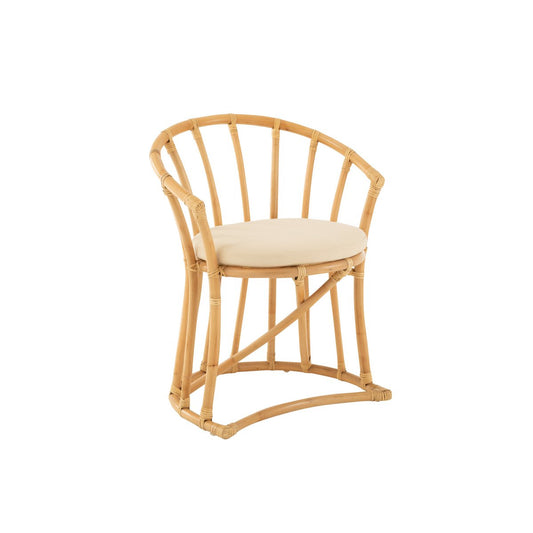 Rotan Stoel + kussen jute/textiel - naturel/wit