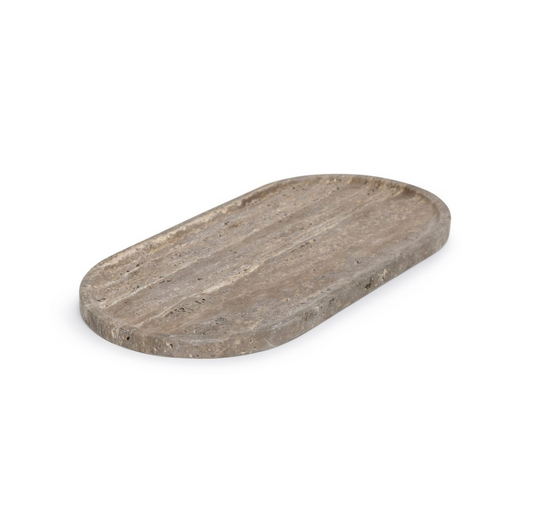 Marmer Dienblad ovaal Titanium travertine 40x20cm
