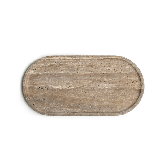 Marmer Dienblad ovaal Titanium travertine 40x20cm