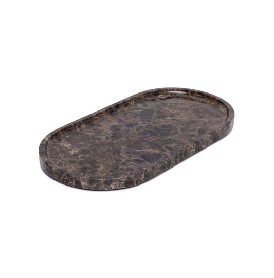 Marmer Dienblad ovaal 30x15cm bruin