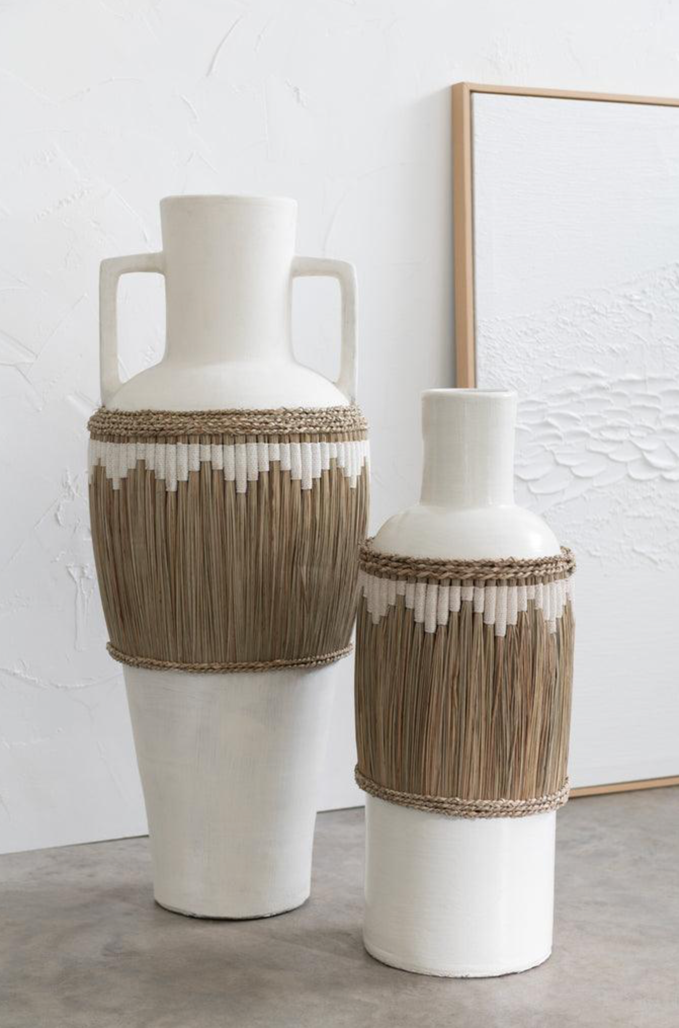 Vaas Motief met Handvaten terracotta/gras wit/naturel