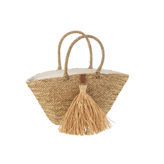 Strandtas Kwasten zeegras/raffia naturel