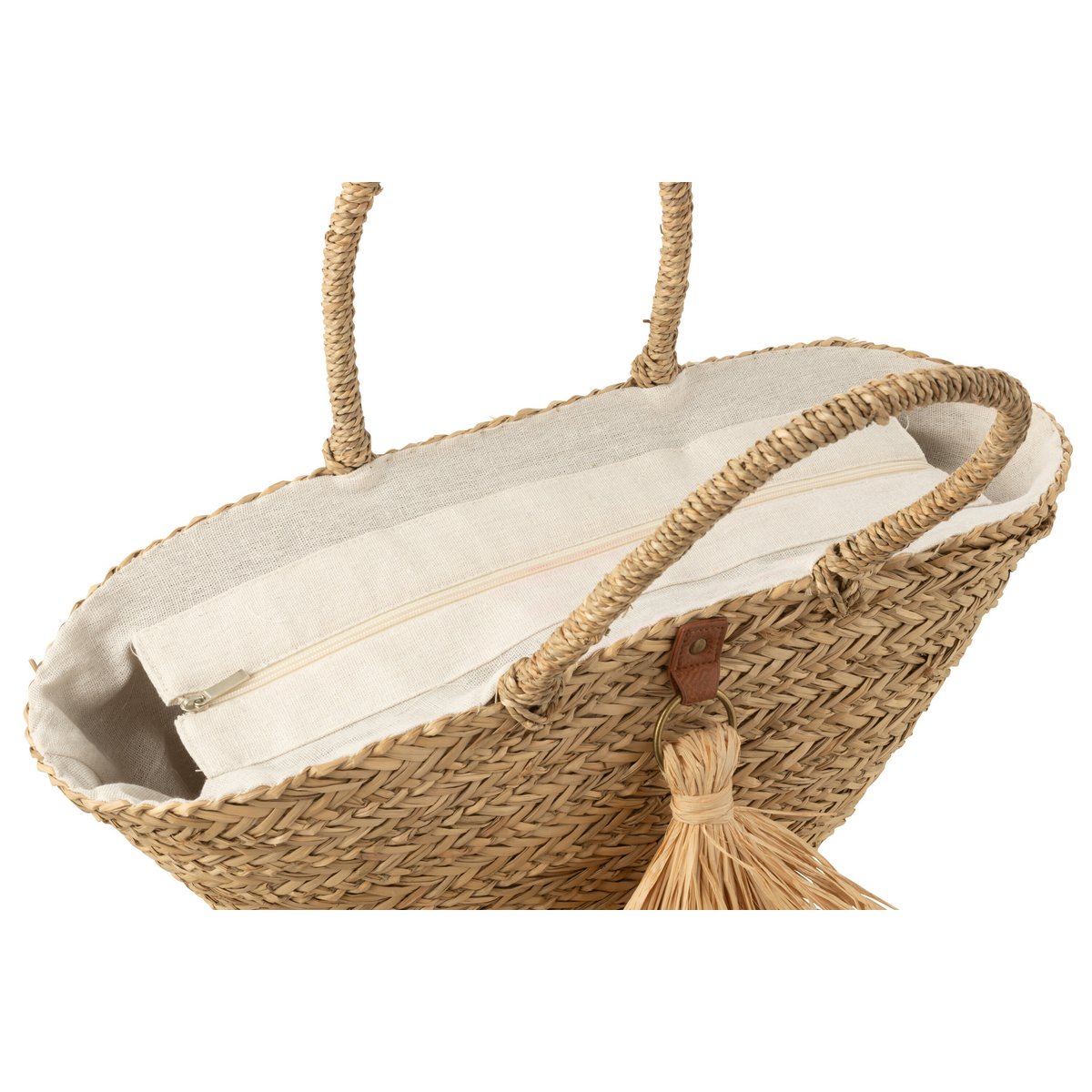 Strandtas Kwasten zeegras/raffia naturel