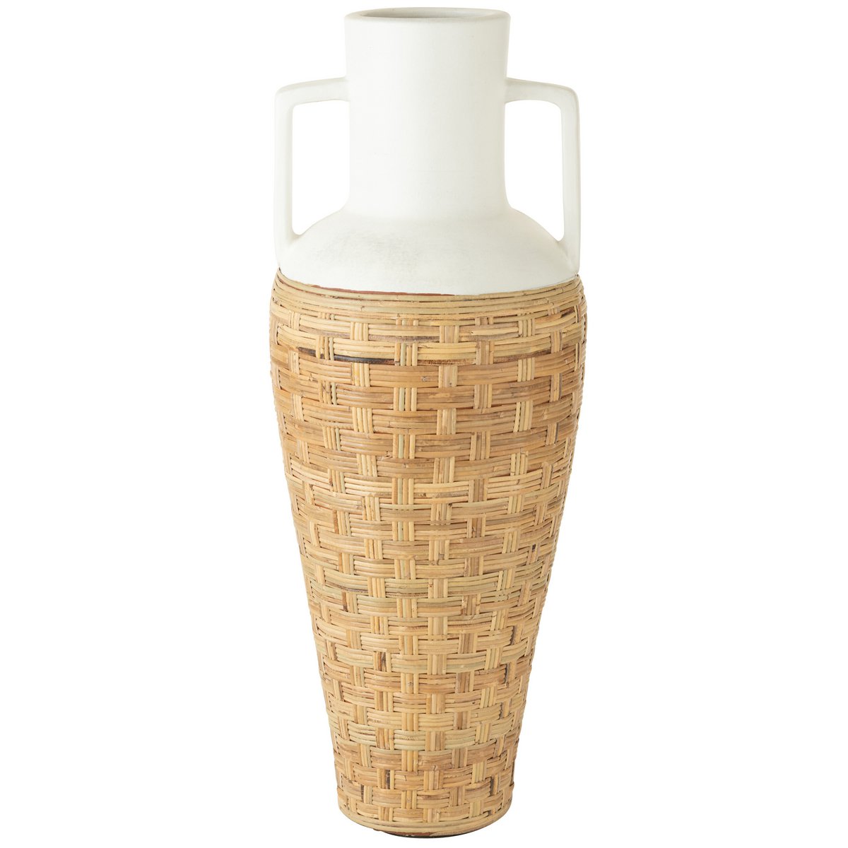 Vaas met Handvaten Geweven terracotta/ratan wit/naturel
