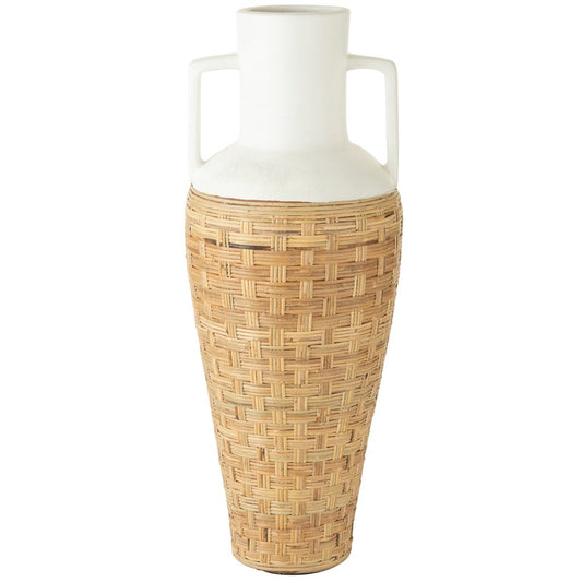 Vaas met Handvaten Geweven terracotta/ratan wit/naturel