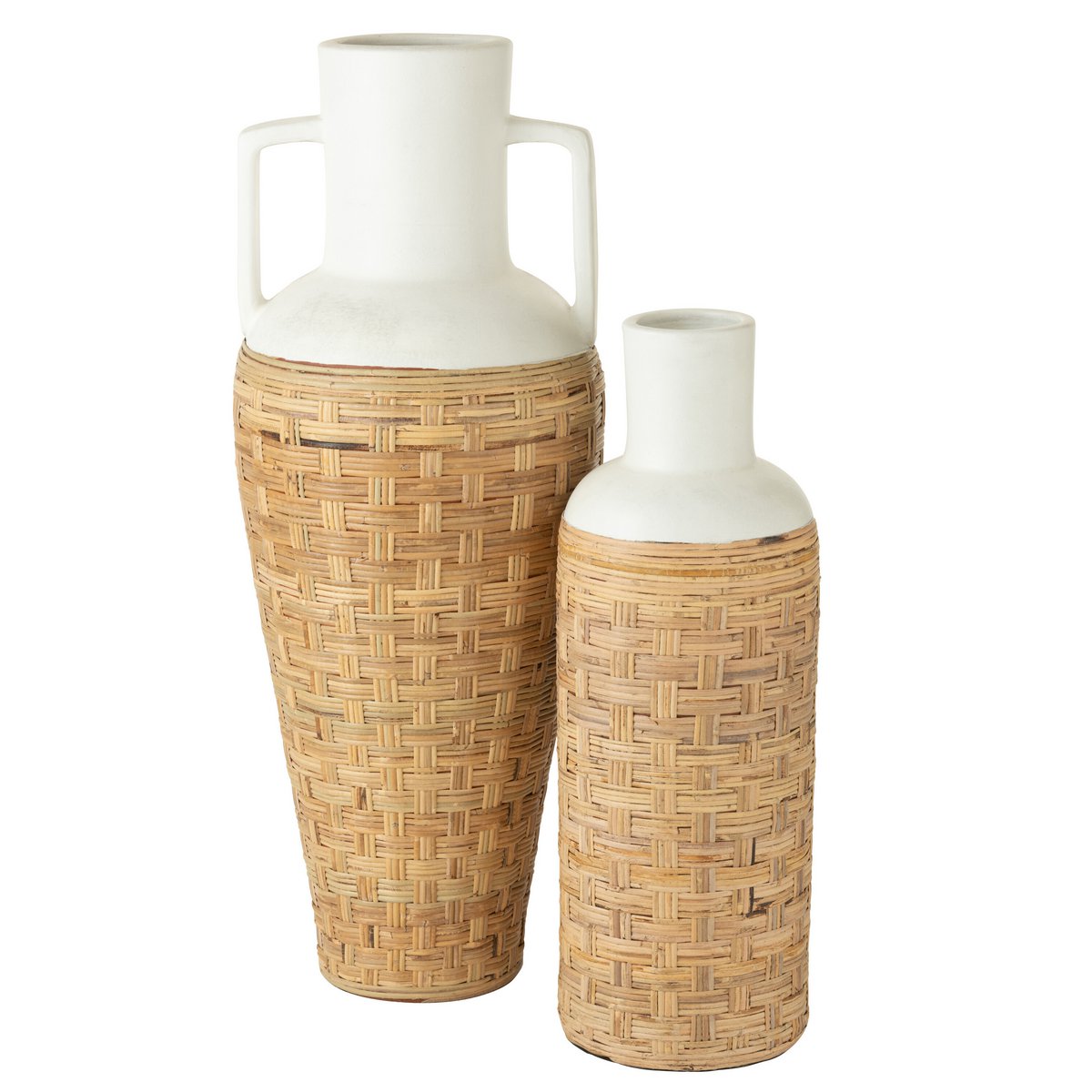 Vaas met Handvaten Geweven terracotta/ratan wit/naturel