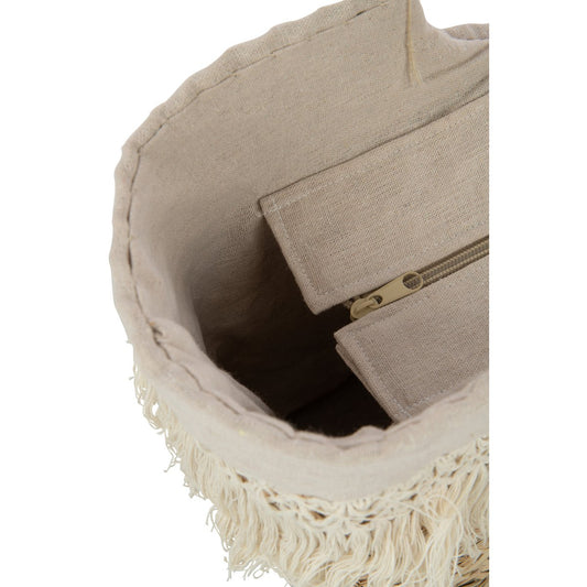 J-Line Strandtasche Fransen geflochten Seegras Nass/Creme
