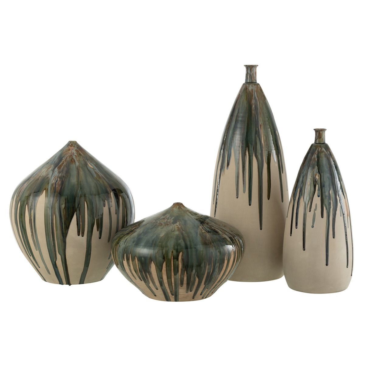J-Line vaas Hoog Verf - keramiek - naturel/groen - 45 cm hoog