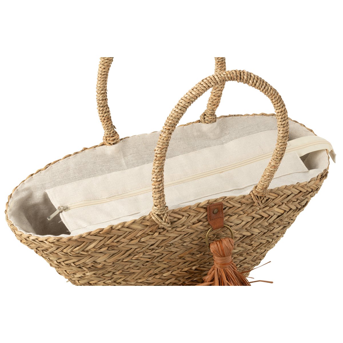 Strandtas Kwasten zeegras/raffia bruin