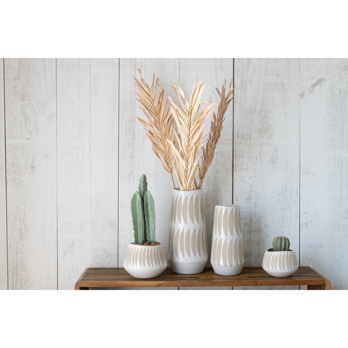 J-Line Vaas Kai Aardewerk Beige/Wit Smal