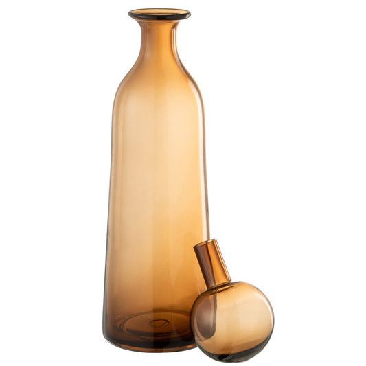 J-Line decoratie Fles + Stop Effen Hoog - glas - bruin - large