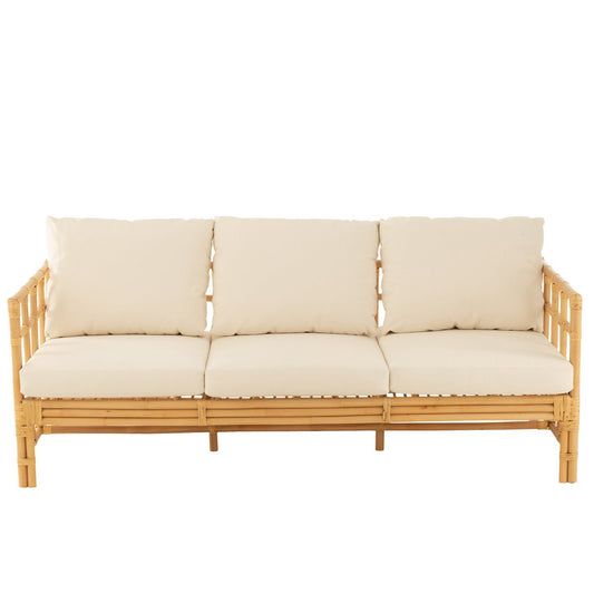 J-Line zetel Elise + kussen 3 Personen - rotan/textiel - naturel/wit