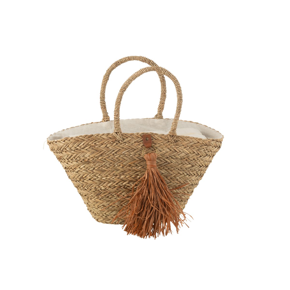 Strandtas Kwasten zeegras/raffia bruin