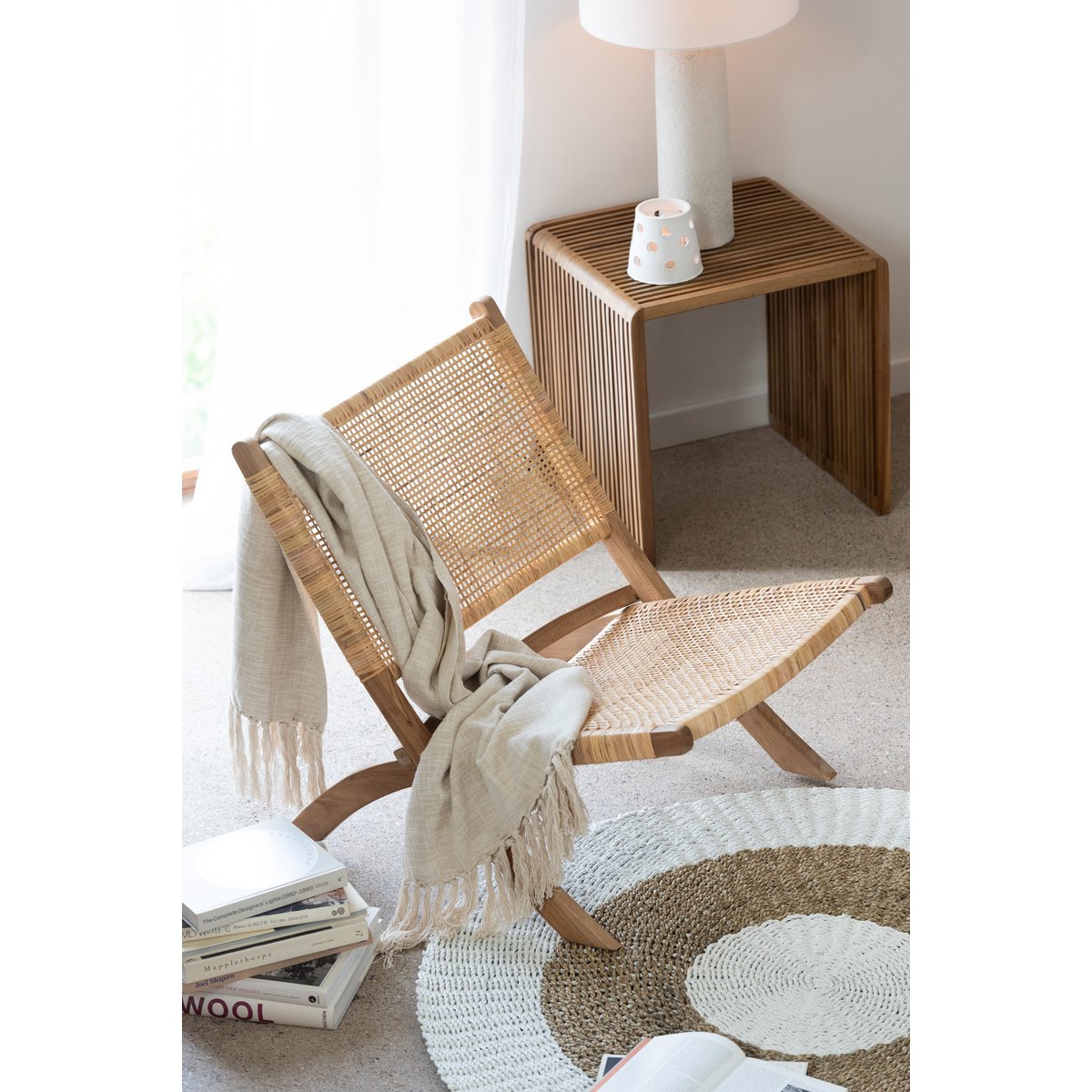 J-Line Plooeistoel Rattan/Teak Naturel