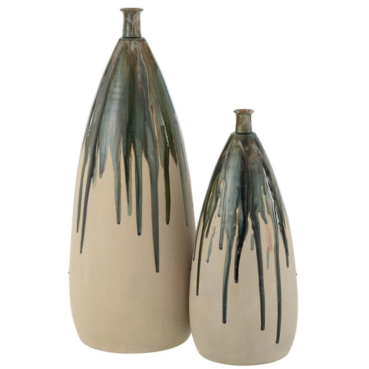 J-Line vaas Verf - keramiek - naturel/groen - large - 73 cm hoog