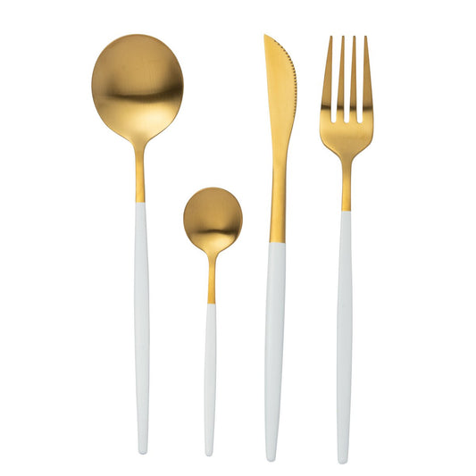 Besteckset Box A Edelstahl Matt Gold + Weiß 24-teilig